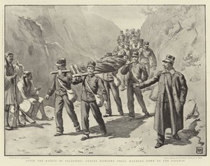 Después de la batalla de Velestino, los griegos llevan a sus heridos al ferrocarril